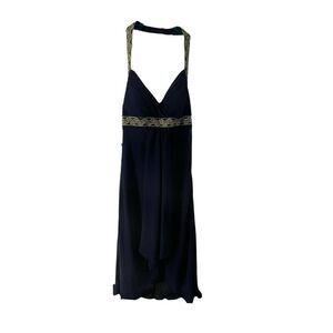 Marina Lord & Taylor Navy Blue Mother of The Bride Dress Size 10P Petite Halter